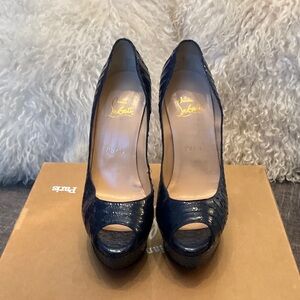 Christian Louboutin Navy Peep-Toe Heels